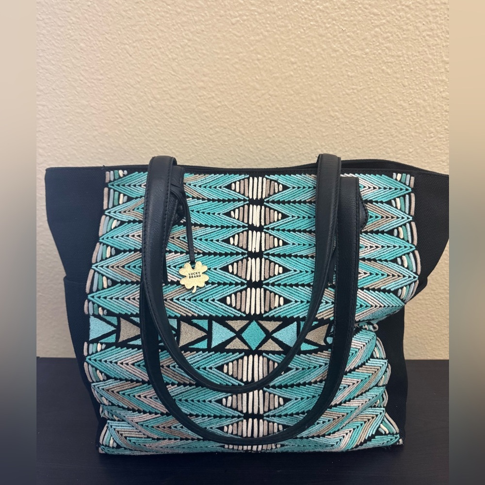 Lucky Brand Shoulder Length Canvas Native American Embroidered Antigua Tote